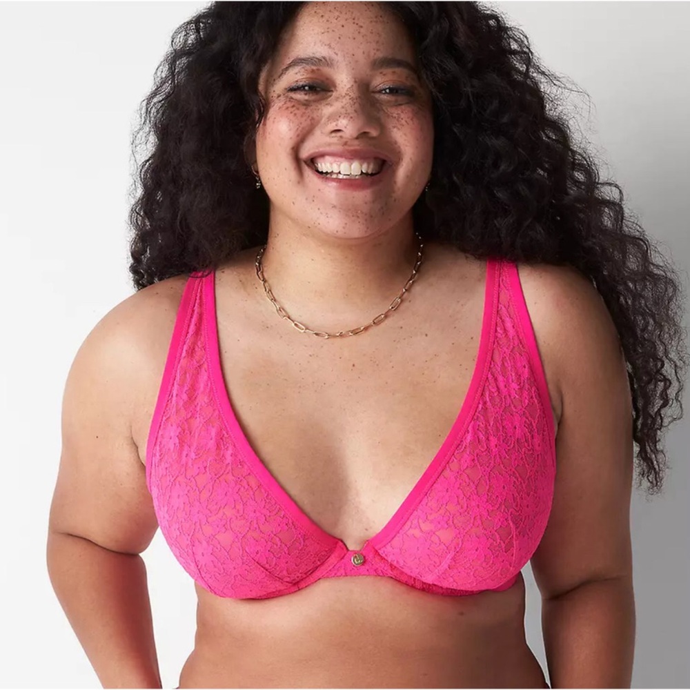 Cacique High Apex Plunge Bra Pink Glow 44D